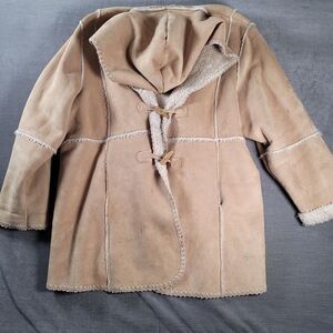 Venezia‎ Shearling Jacket w/Hood Sherpa Lined Faux Suede Womans Size 30 W